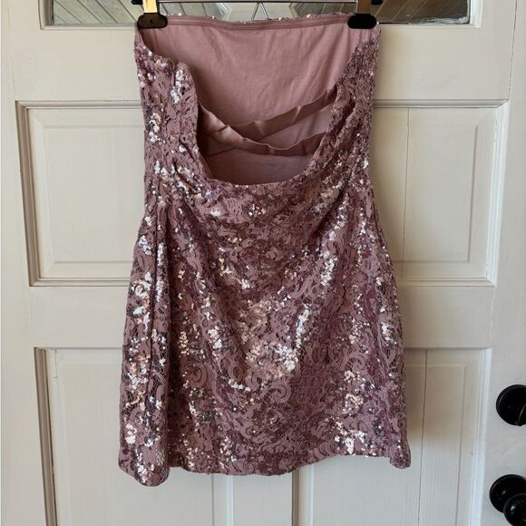 NWT Free People Night Gaze Mini Sequin Strapless Blush Pink Dress - Picture 4 of 6